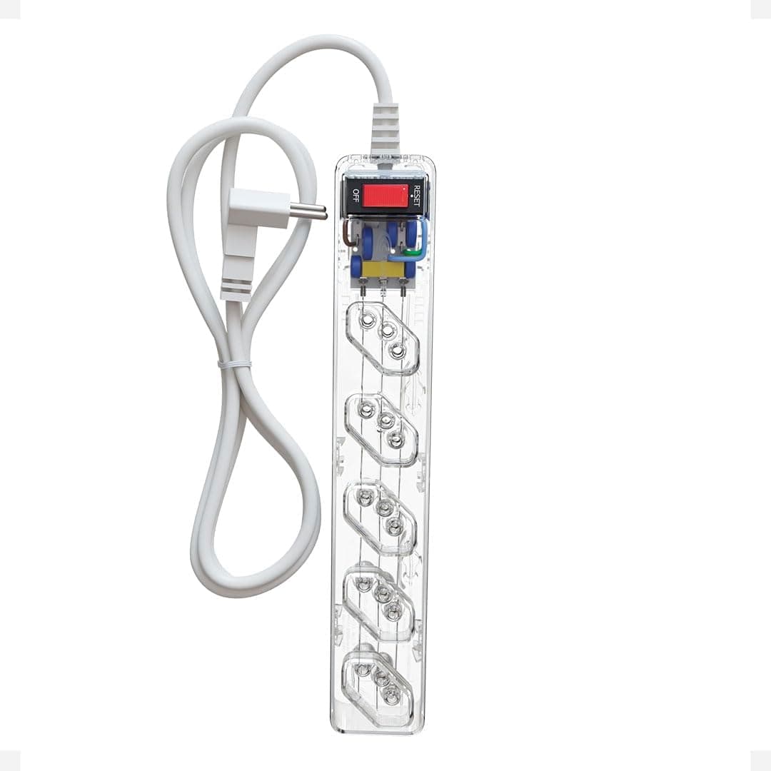Filtro de Linha CLAMPER 5 Tomadas, Proteção Contra Surtos Elétricos, 10A, Bivolt, Cabo 1m, Transparente