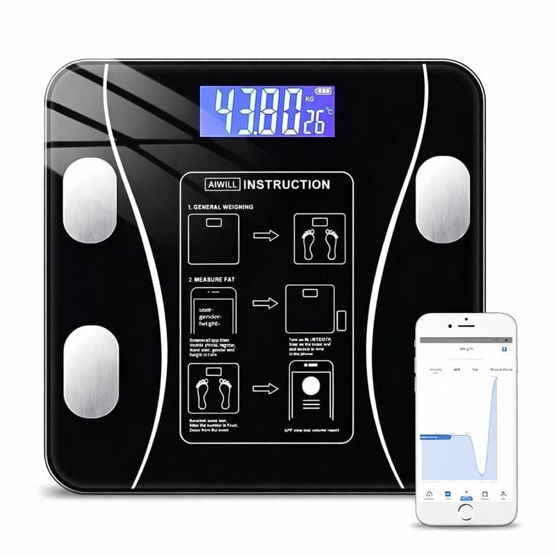 Balança Digital Bioimpedância Vidro Temperado LED | Premium, Bluetooth, com App, Alta Precisão