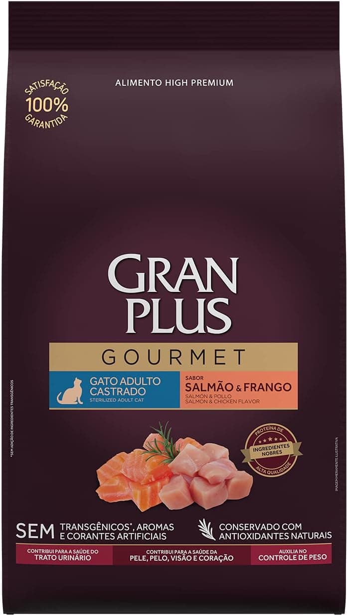 Ração GranPlus Gourmet Gatos Castrados Salmão e Frango 3kg
