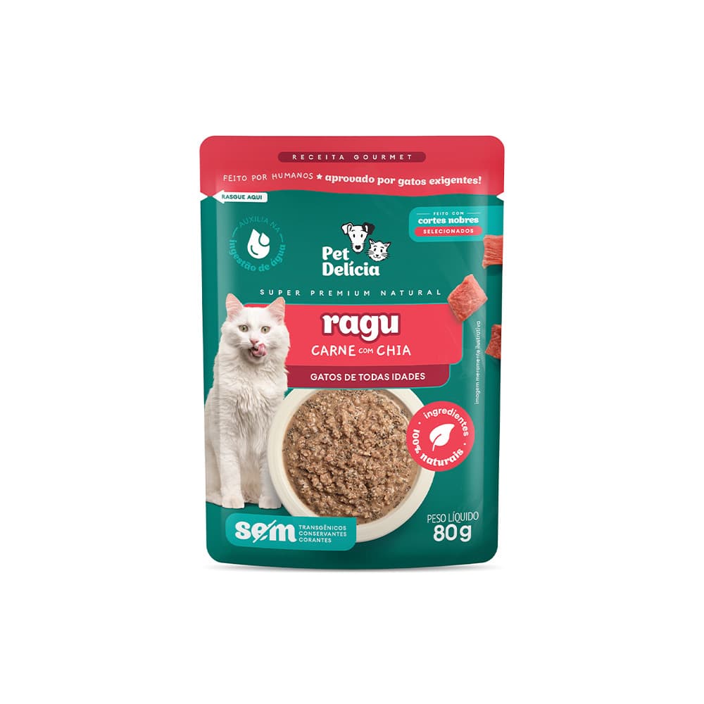 Sachê Natural Pet Delícia Ragu de Carne com Chia Gatos 80g
