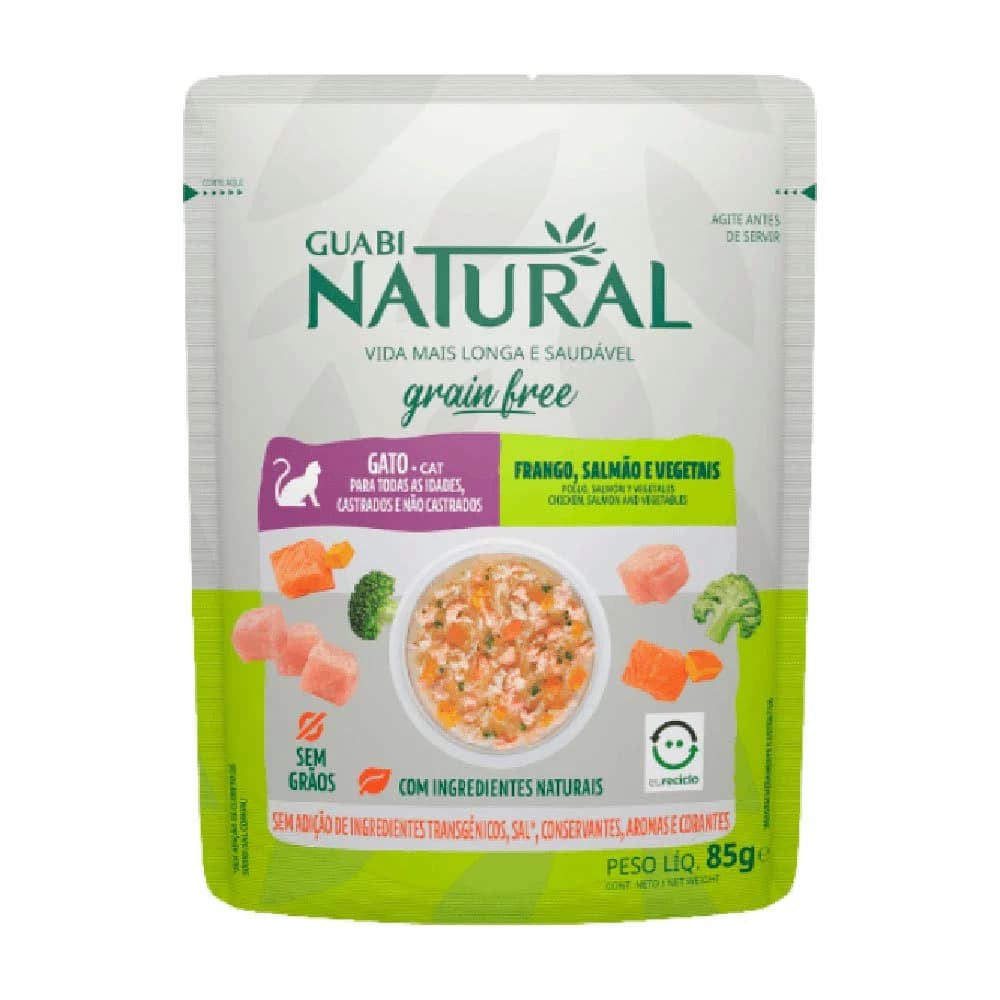 Sachê Guabi Natural Grain Free Gatos Castrado Salmão e Frango